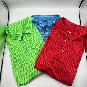 Lot of 3 Huk Men's XXL Performance Fishing Striped Polo Shirts Green,Blue,Red